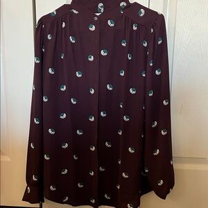 LOFT Maroon Blouse with Floral Accents